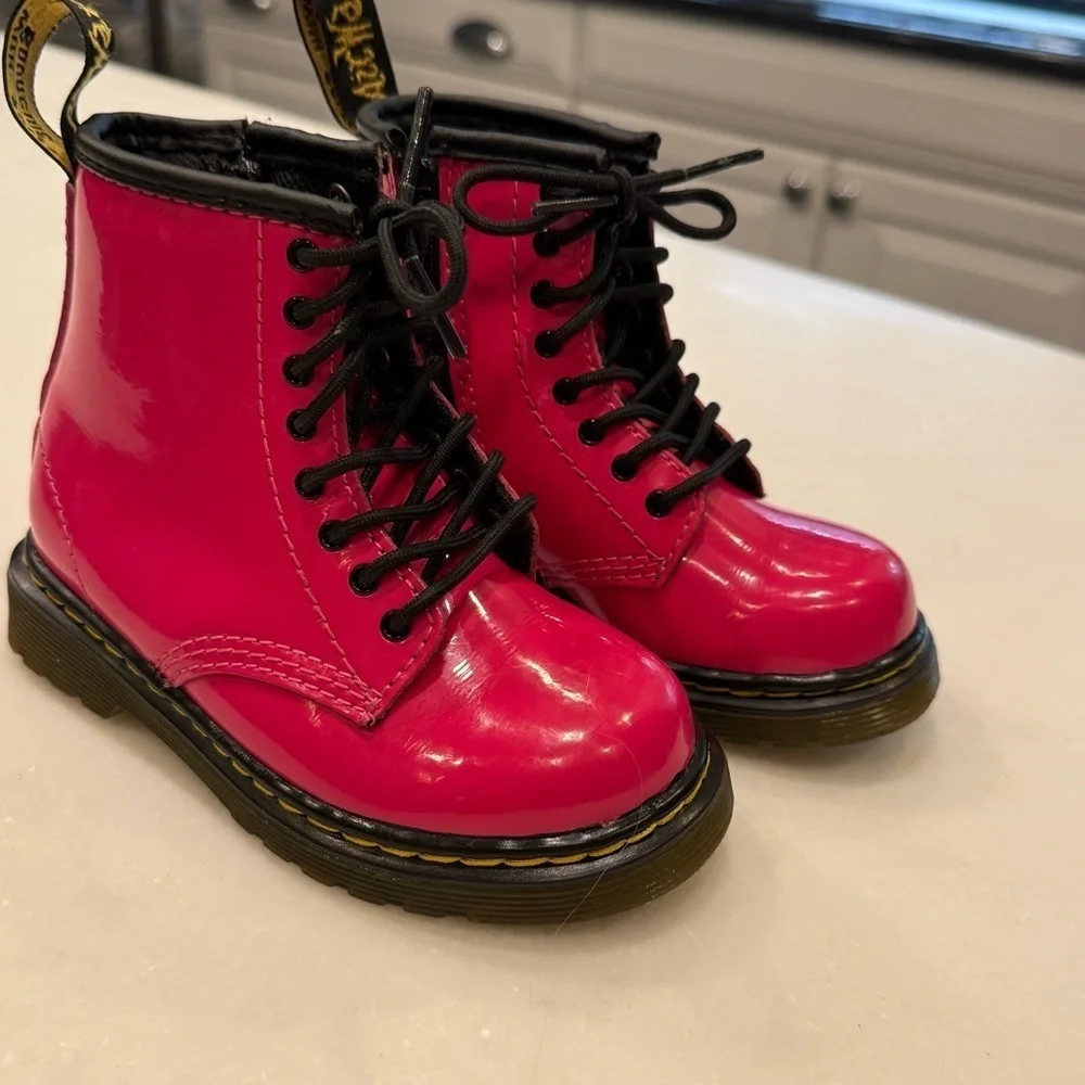 Dr. Martens Hot Pink Girls 1460 T Pink Lace Up Boots Size 8 Side Zipper